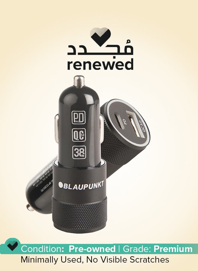 Blaupunkt Renewed - Bp Cc 263 Pd 38 Watts Car Charger for Phones,Dual Port Type C-Pd 20 Watts+USB A 18 Watts,Qualcomm 3.0 Quick Charge,C to Ctype Cable Included,Compatible with All Smartphones&Tablets,Black - Image 1